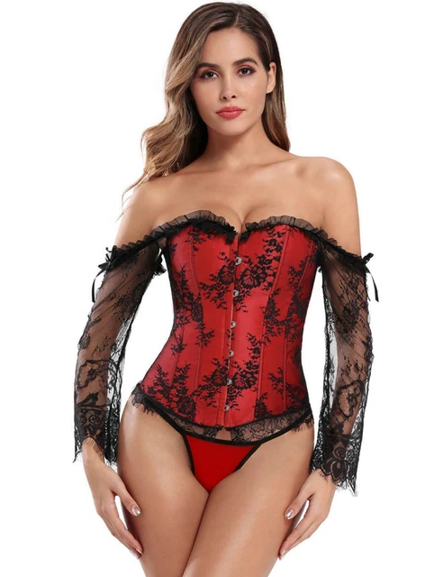 Baol Corsetto Da Donna Rosso/Nero Pizzo Lingerie Basca Lacciata Taglia 12-20 Uk