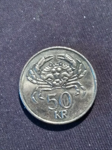 Iceland 50 Kronur 2005 Nickel-brass Coin - Crab and Landvættir {MP} 2