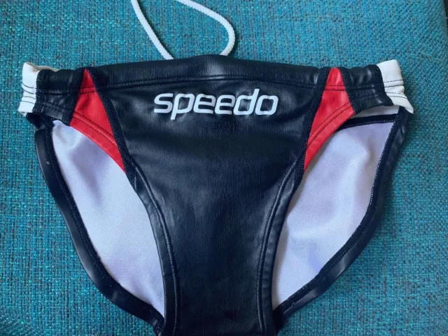 SPEEDO WATER POLO Suit 26 Mens Brief Swimsuit Rubber Wet Look Leather ...