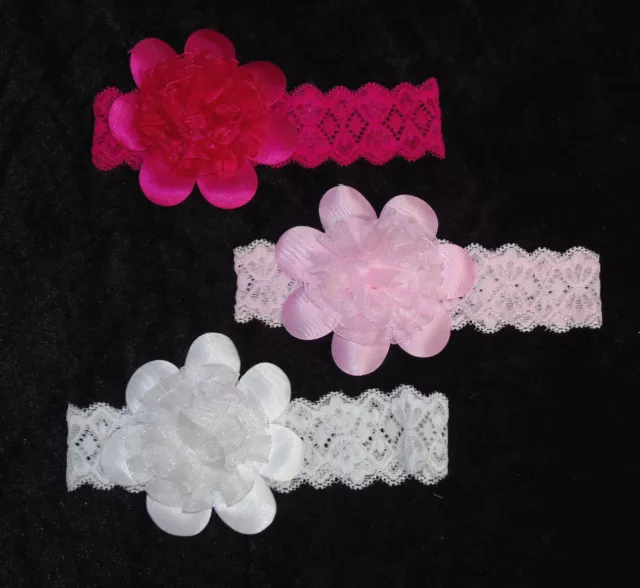 Haarband Stirnband Haarschmuck Baby Kopfband Blume mit Spitze weiß pink rosa