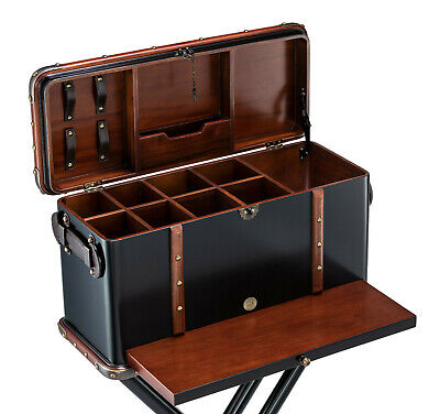 Picnic Box Bar w/ Legs Hamper Black Ceylon Travel Trunk 25" Wood Nautical Basket 2