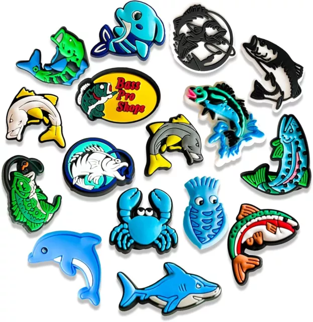 16Pcs Fishing Croc Charms,Shoes Charms for Clog Sandals Decoration,...