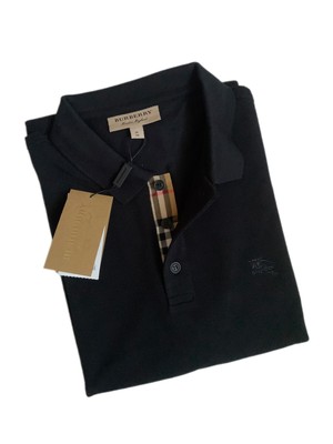 NWT BURBERRY BRIT Navy Blue Henry Trim Fit Cotton Logo Nova Check ...