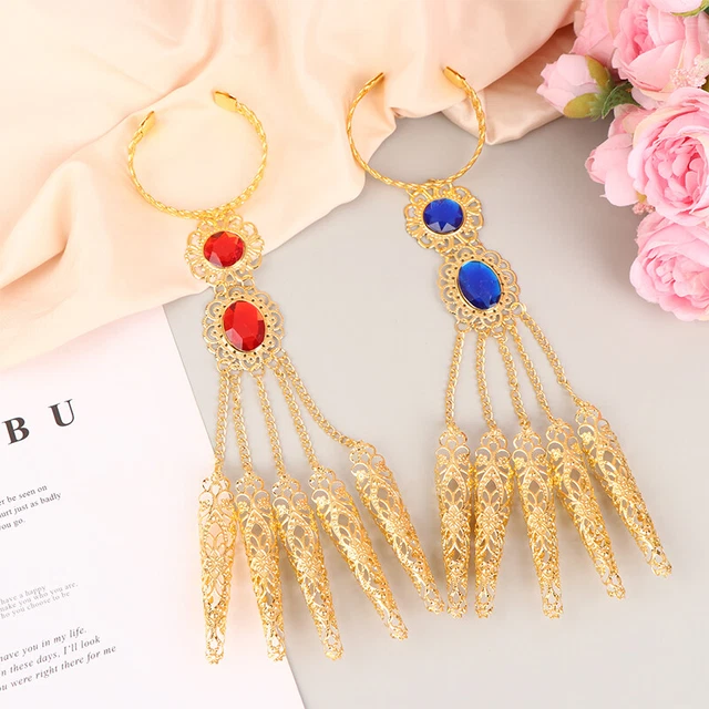 Bracciale Vintage Donna Rosso Blu Bracciali Cristallo Lunghe Unghie Finte Gioielli-xp