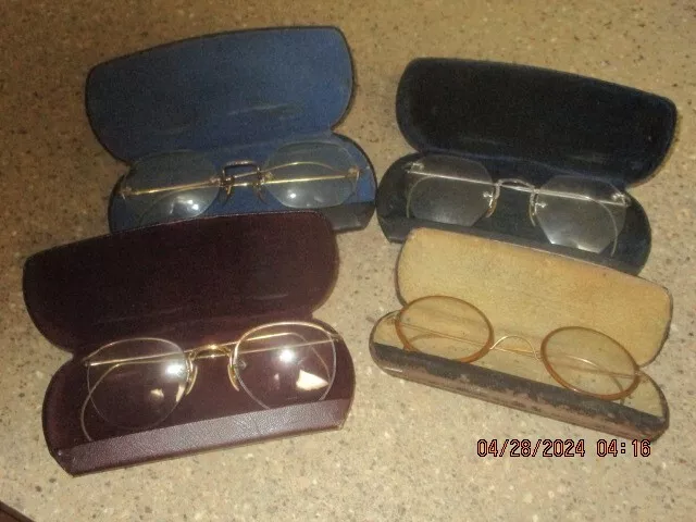 Lot Of 4 Antique Pairs Of Eye Glasses With Cases - 3 Have  12Kt Gold Filled Rims