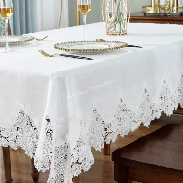Table Cloth White Table Cover Linen Cotton Table Tablecloth Fabric Lace Pattern