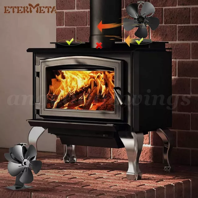 Eco Heat Powered Burner/Fireplace Stove Fan 5-Blades Stove Fan with Thermometer