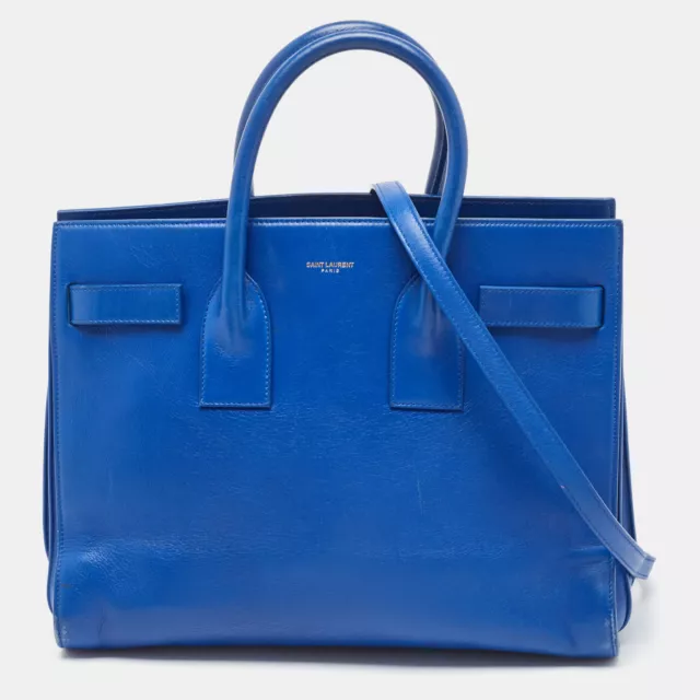 Saint Laurent Blue Leather Small Classic Sac De Jour Tote