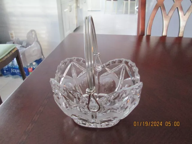 Vtg Bleikristall Lead Crystal Handled Basket Candy Dish, Germany