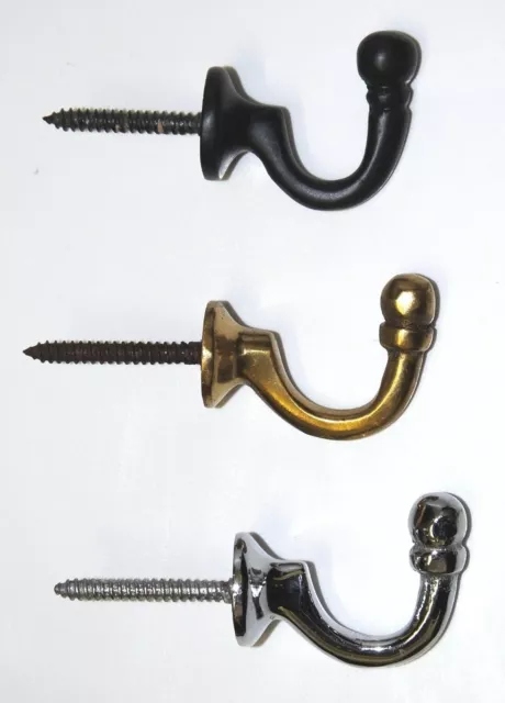 Curtain Tassel Tie Backs with Ball Hooks in Tudor Antique Black, Chrome, Brass