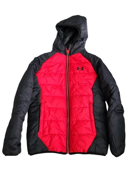 Under Armour Youth Boys Sz Small Cold Gear Red/Black Puffer Jacket Hooded EUC