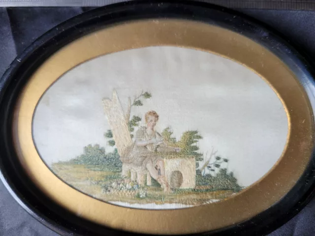 Georgian or early regency needlework picture. 15 x 9cm.