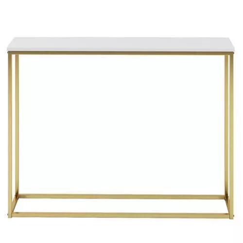 White & Gold Wooden Console Table Free Standing Metal Legs Hallway Living Room