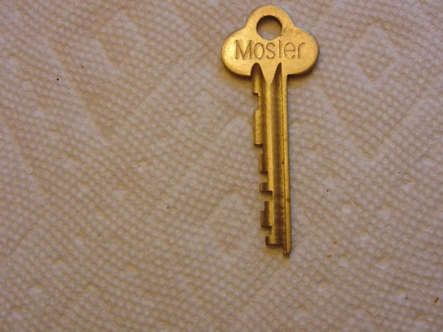 Vintage Brass MOSLER Bank Safe Deposit Box Key 2.75" lot r