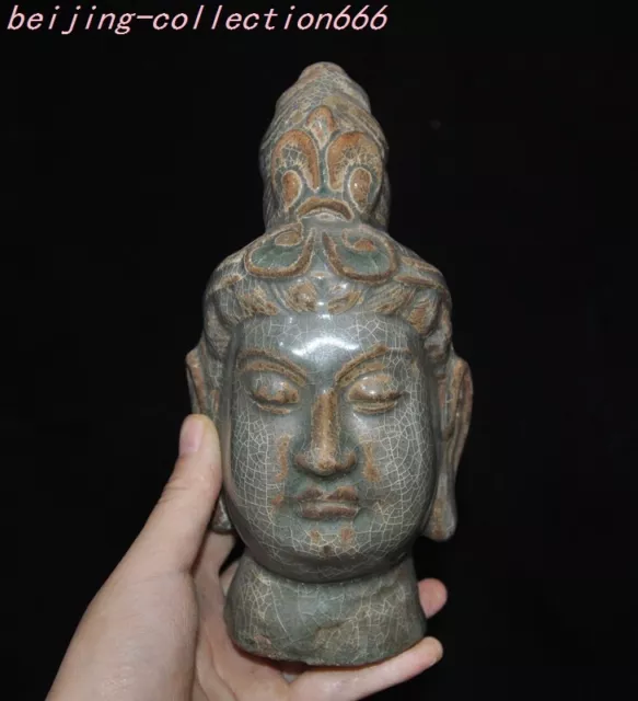 7" Song dynasty Ge kiln porcelain Kwan Yin Guan Yin goddess Buddha's head statue