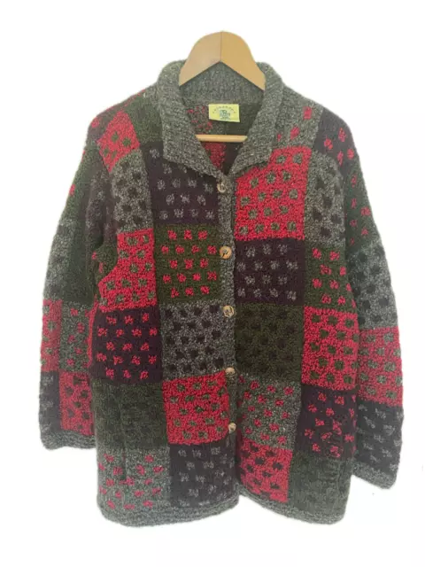 PACHAMAMA Vintage Hand Knitted Colourful Cardigan Pockets M L