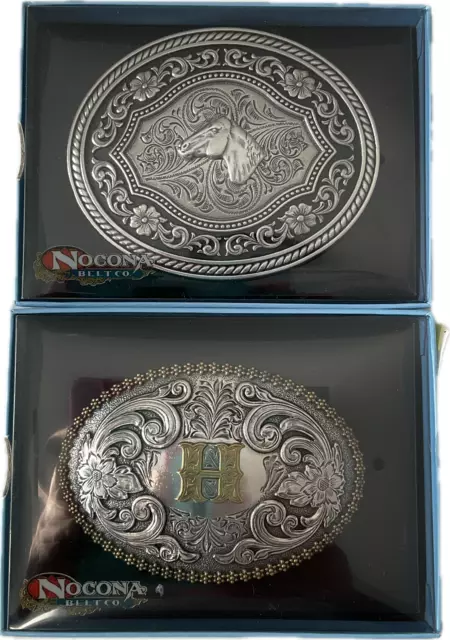 Nocona Belt Company Western Belt Buckles Mens Silver 2 Buckles H Initial