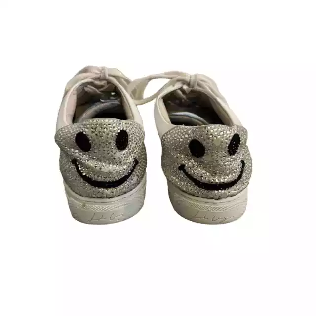 Lola Cruz White Silver Embellished Smiley Sneakers Size 38