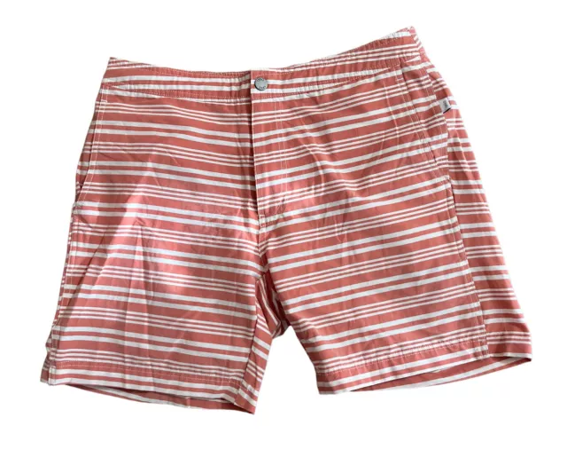 Onia Mens The Calder Swim Trunks Shorts Coral Striped Lined Cotton Nylon L EUC