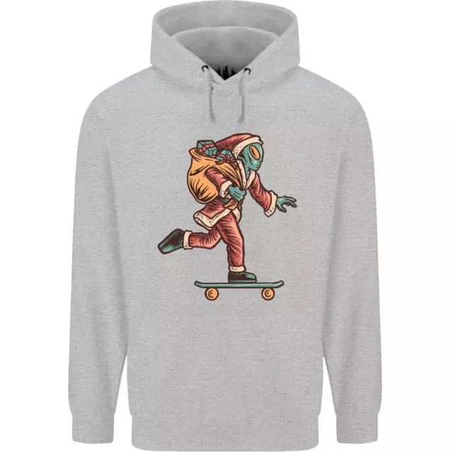 Felpa con cappuccio divertente Babbo Natale Alien on a skateboard da uomo 80% cotone