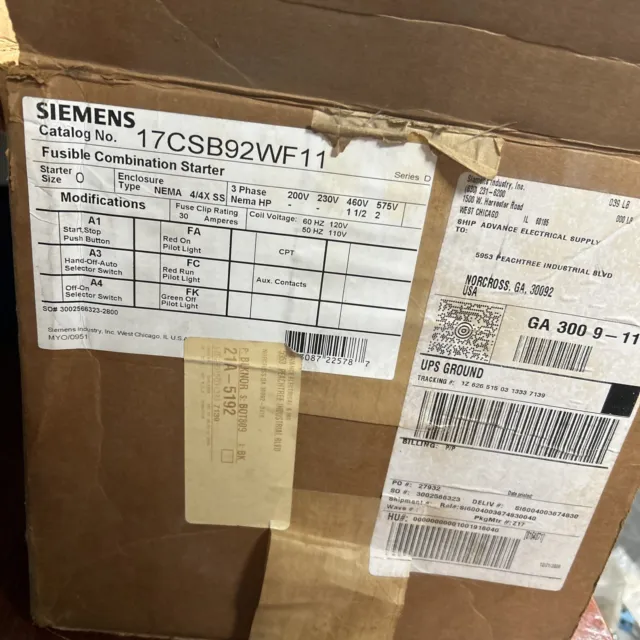 Siemens Fusible Combination Starter | 17CSB92WF11 |