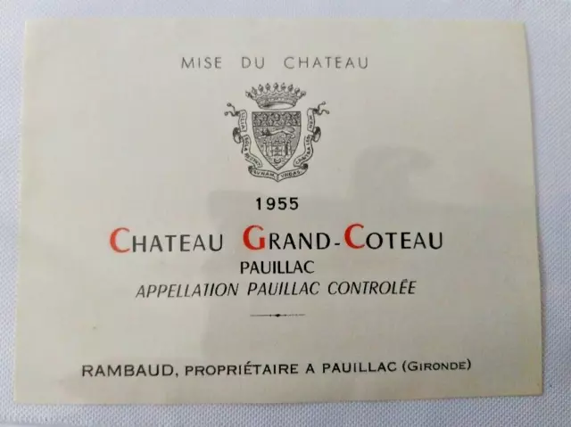 étiquette de vin Château grand coteau 1955 Pauillac