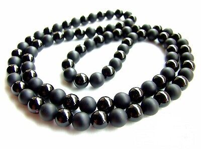 Men's Necklace Black & Matte Onyx 8mm Natural Gemstone Beaded Jewelry 30" Inch