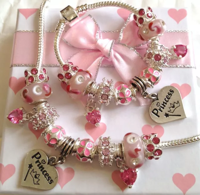 Personalised girls luxury princess necklace bracelet set in party gift box