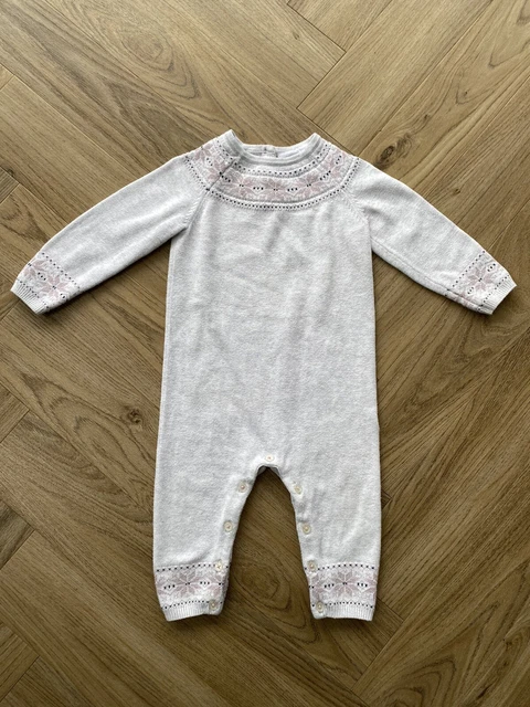 Baby Girl Little White Company Grey Knitted Fair-isle Romper - 9-12 Months