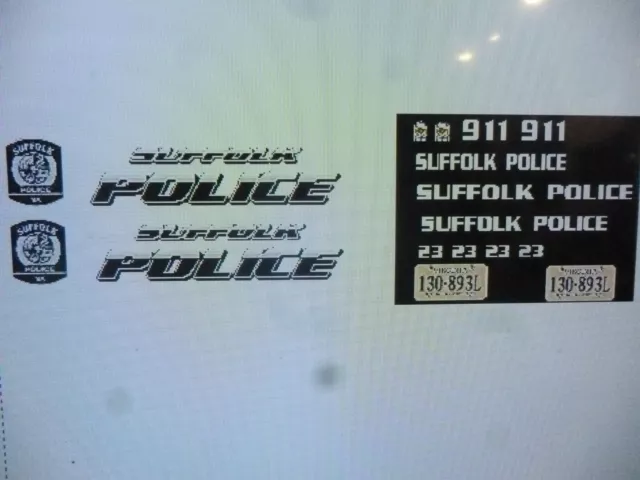 Suffolk Virginia Police Patrol  Vehicle Decals 1:24 Custom