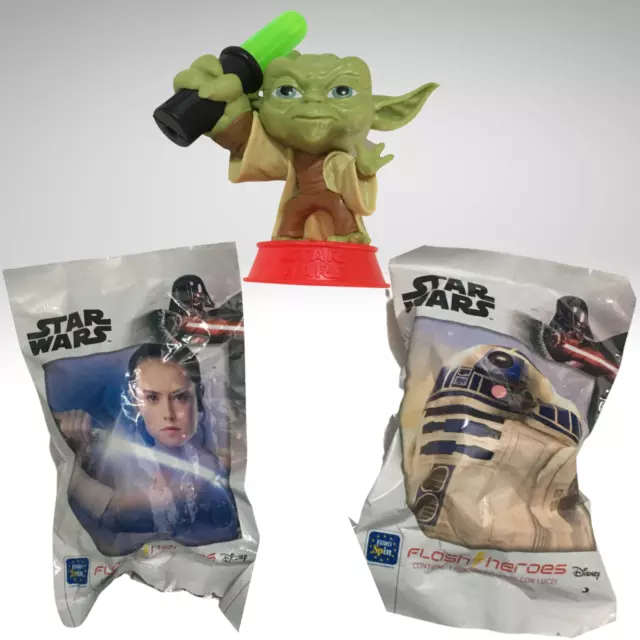 Personaggi 3D Star Wars 2021 Eurospin Yoda Rey R2D2 Illuminate Set Da Collezione