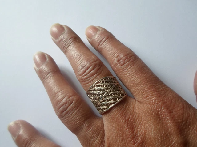 Bague En Argent Massif Filigrane Ajourée - Bandeau Large - Taille 60 - Occasion