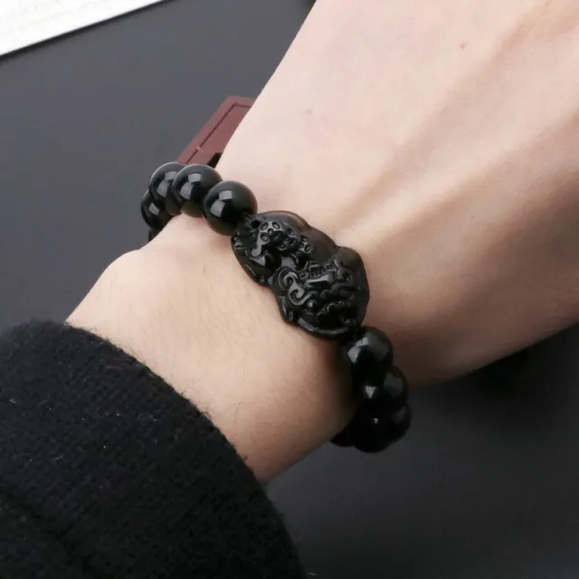 Feng Shui Obsidian Stone Wealth Pi Xiu Bracelet Attract Good Luck and Wealth