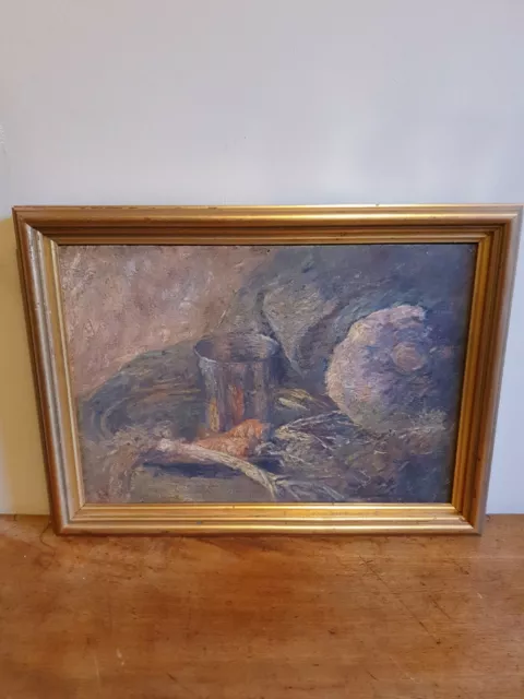 20th century Still Life oil on board painting gilt frame unsigned