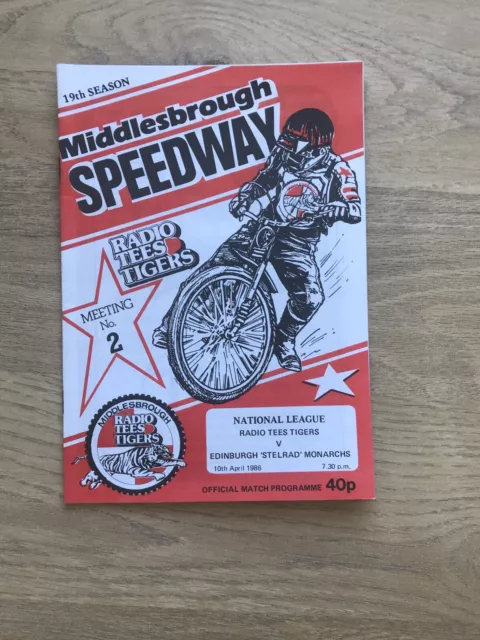 Middlesbrough V Edinburgh Speedway Programme 10/04/86