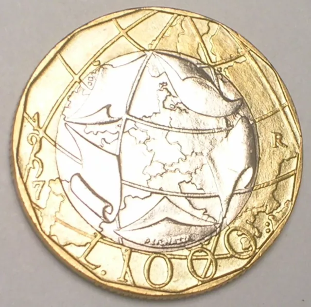 1997 Italy Italian 1000 Lire European Union Map Bimetal Coin XF