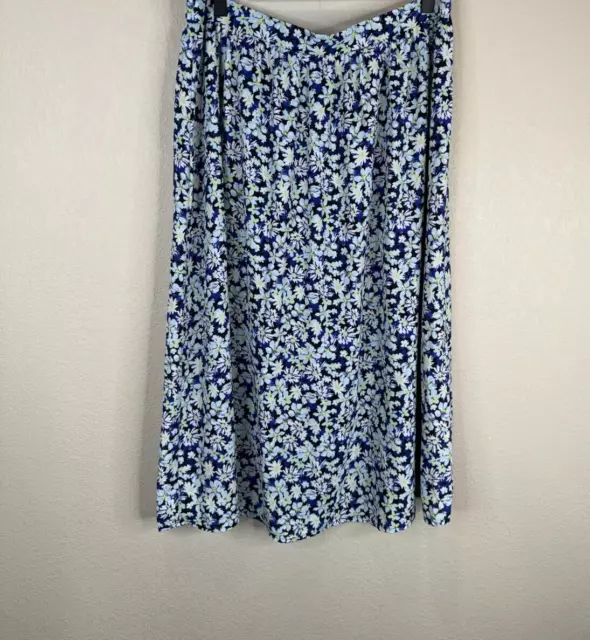 J Jason Wu A Line Skirt Size Medium Blue White Floral Midi Elastic Waist Pull On