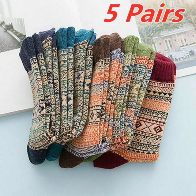 5 Pairs Mens Winter Warm Thick Rich Wool Hike Chunky Sock Thermal Walking Socks