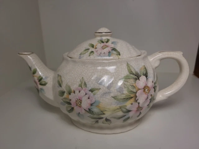 Vintage Fine China Teapot Floral Crackle Design Made in England 5 1/2" x 9 1/2"