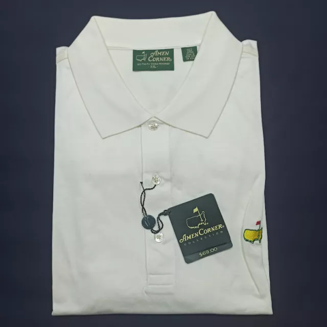 White Golf Polo Shirt Amen Corner 2XL  27x32" 100% Pima Cotton Masters NWT NEW