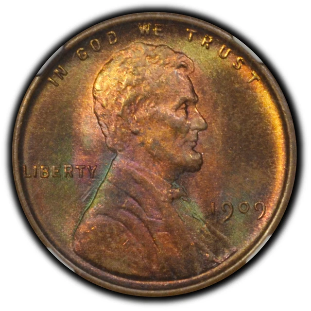 1909 VDB Lincoln Wheat Cent Penny NGC MS63RB - Pretty Rainbow Toning