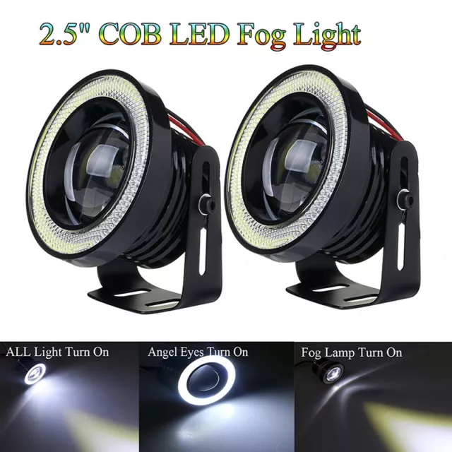 2.5'' 15W Car White COB LED Projector Angel Eyes Blue Ring DRL Fog Light Lamp io