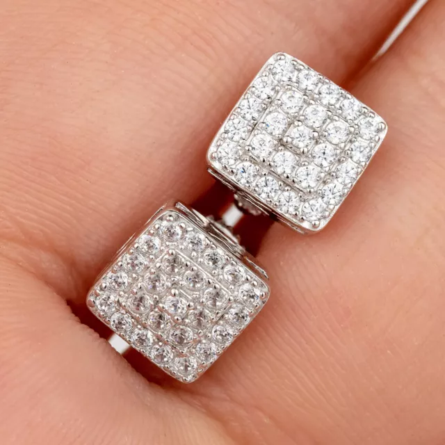 14k Gold Plated Solid Sterling Silver Iced CZ Hip Hop Earrings Screw Back  Stud