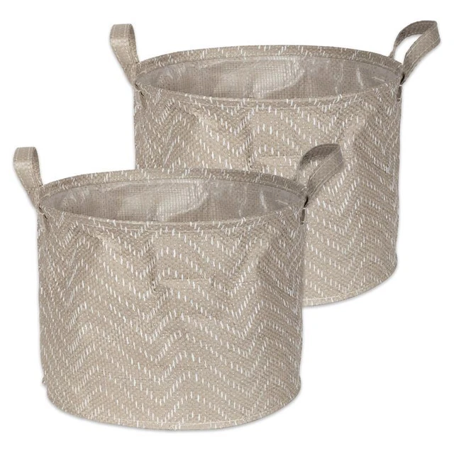 DII Round Paper Medium Tribal Chevron Laundry Bin in Stone/Cream (Set of 2)