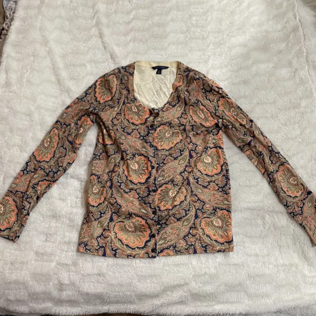 Tommy Hilfiger Cardigan Women's L Paisley Knitted Round Neck Long Sleeve Cotton