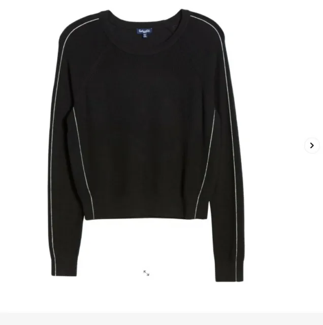 Splendid RF9S140 Women's Stripe Detail Ribbed Crewneck Sweater  Black Size M