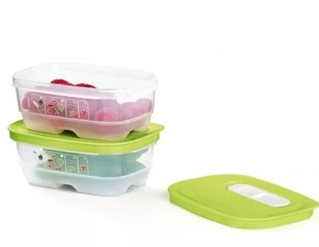 Tupperware Vent Smart Mini Set 2 x 375ml Fruit & Veg Ventsmart Savers Brand New 3