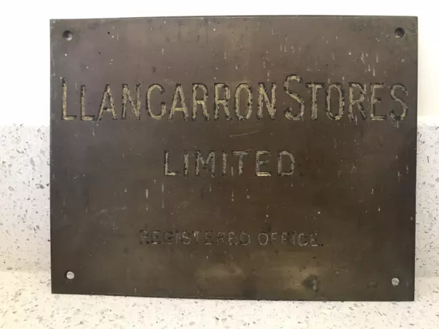 Vintage Brass  Plate Plaque. Llangarron Stores Ltd Registered office.