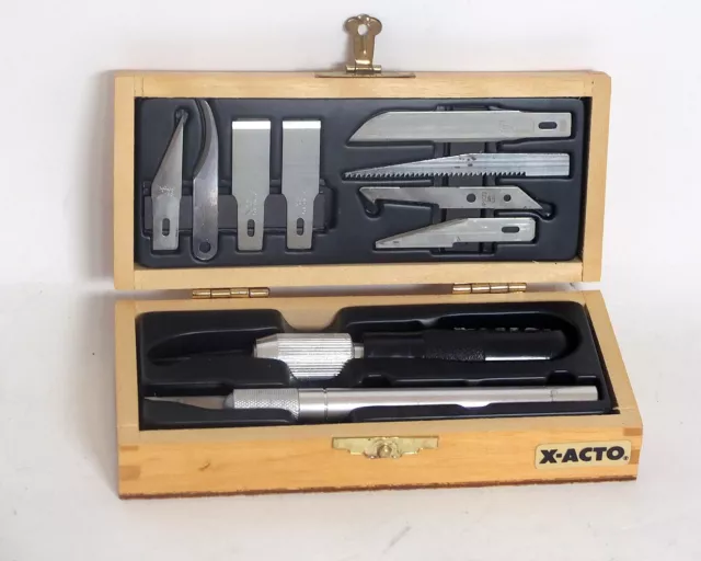 Vintage X-Acto Knife Blade Hobby Craft Cutter Set In Wood Box (B5)