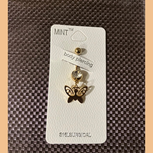 1pc CZ Gem Paved Butterfly Dangle Belly Ring Pierced Navel 316L S Gold Tone 👌👌
